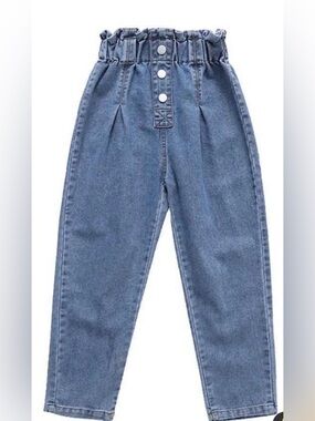 Girls' Elastic Waist Blue Denim Pants
